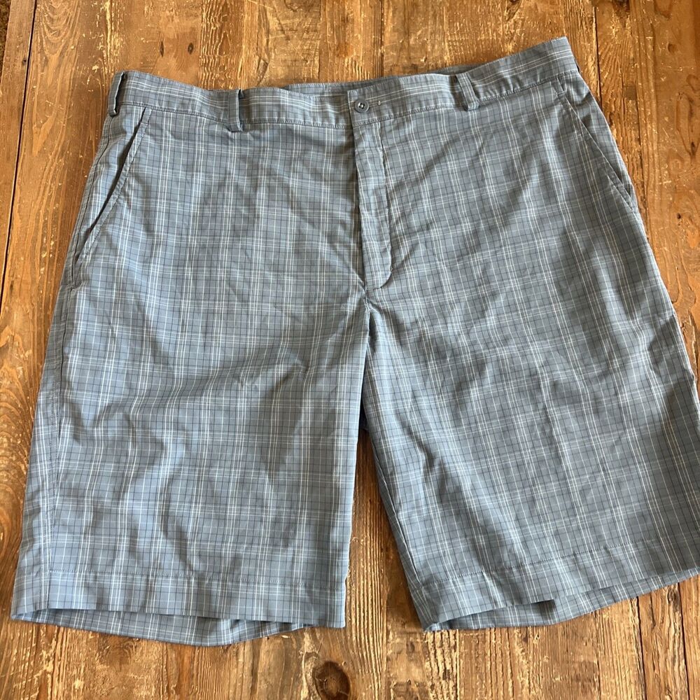 Nike Golf Shorts Mens Sz 40 Blue Check Fit Dry Chino Golfing Athletic Flat Front
